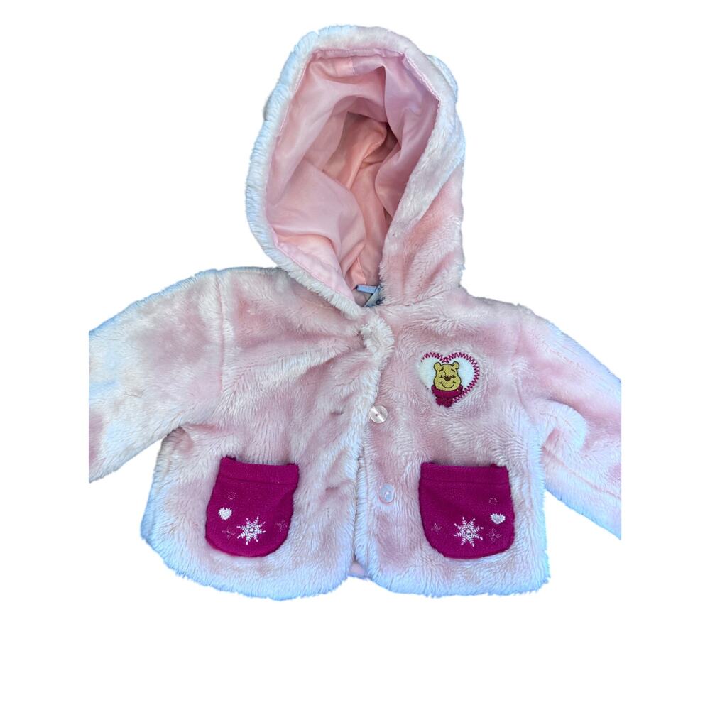 Disney Winnie the Pooh vintage baby girl faux fur coat w/hood pink 3-6 months